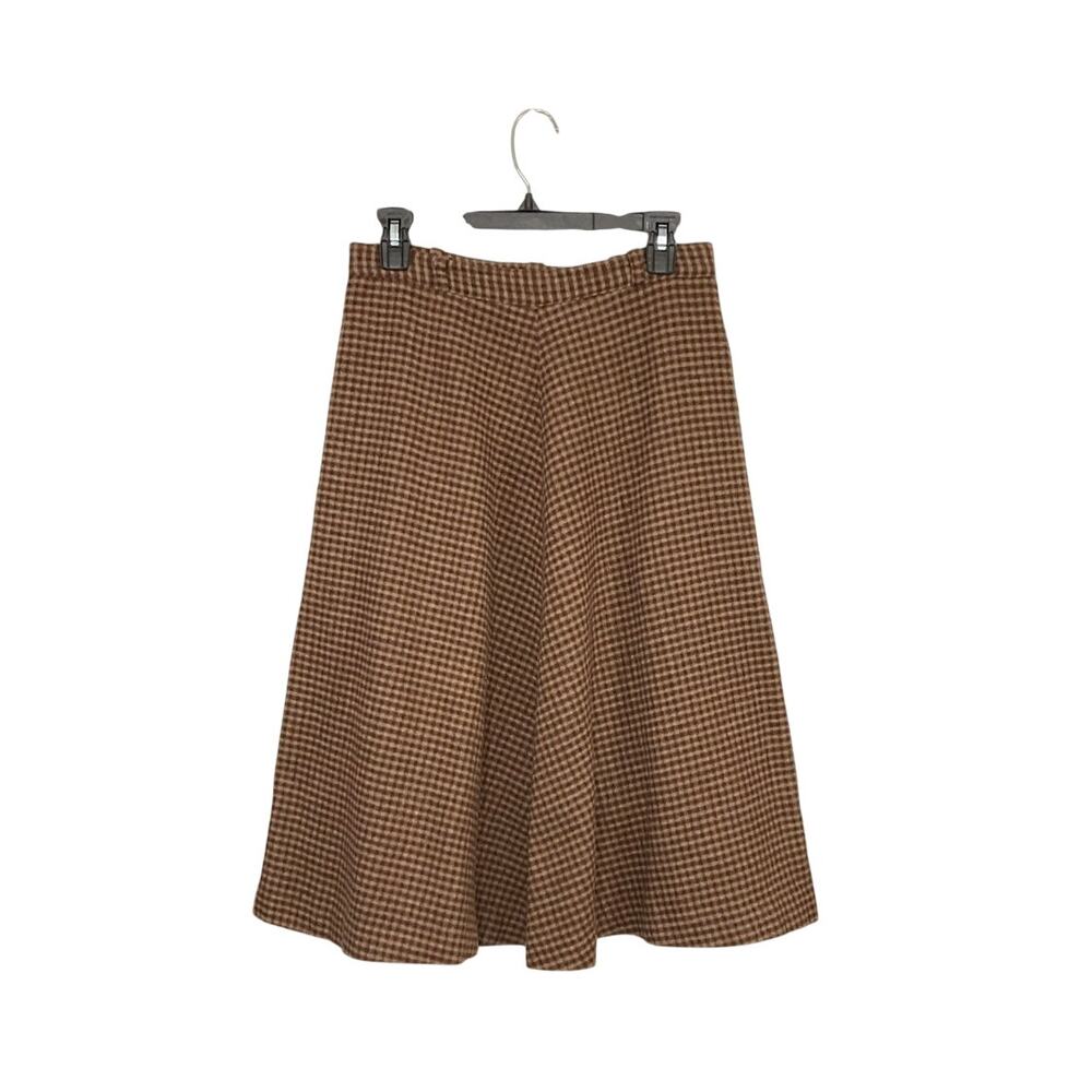 VTG 70s Cucumber Brown Plaid A-Line Midi Skirt Size 13/14 Large